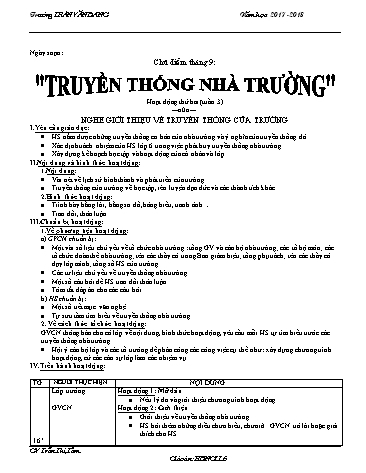 Giáo án Hoạt động ngoài giờ Lớp 6 - Chủ điểm 9: Truyền thống nhà trường - Năm học 2017-2018 - Trần Thị Tâm