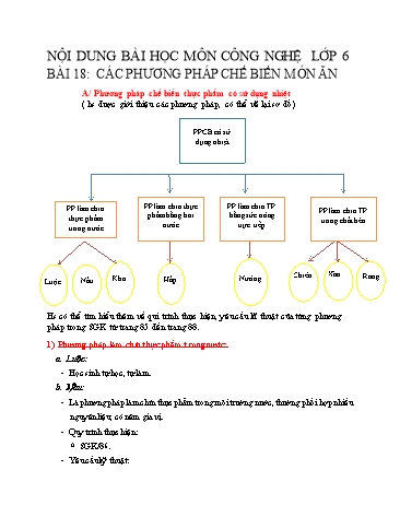 Kế hoạch bài dạy Công nghệ 6 - Tuần 5, Bài 18: Các phương pháp chế biến món ăn