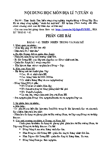Kế hoạch bài dạy Địa lí 7 - Bài 41+42: Thiên nhiên Trung và Nam Mĩ