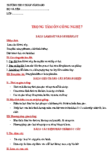 Ôn tập kiến thức trọng tâm học kì II môn Công nghệ 7 - Trường THCS Trần Văn Đang