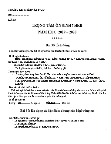 Ôn tập kiến thức trọng tâm học kì II môn Sinh học 7 - Năm học 2019-2020 - Trường THCS Trần Văn Đang