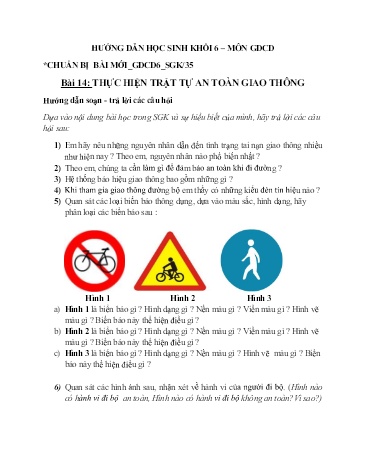Tài liệu hướng dẫn môn Giáo dục công dân Khối 6 - Bài 14: Thực hiện trật tự an toàn giao thông